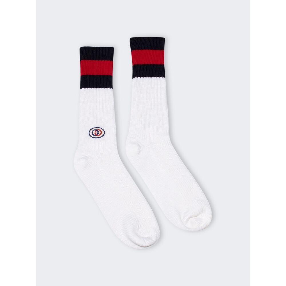 GUCCI CLASSIC SOCKS IVORY AND BLUE SIZE M Retail $270 - Picture 1 of 5